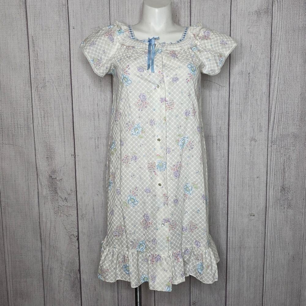 Vintage Stardust Nightgown - Floral Prairie Cottagecore Ruffle, sz Medium